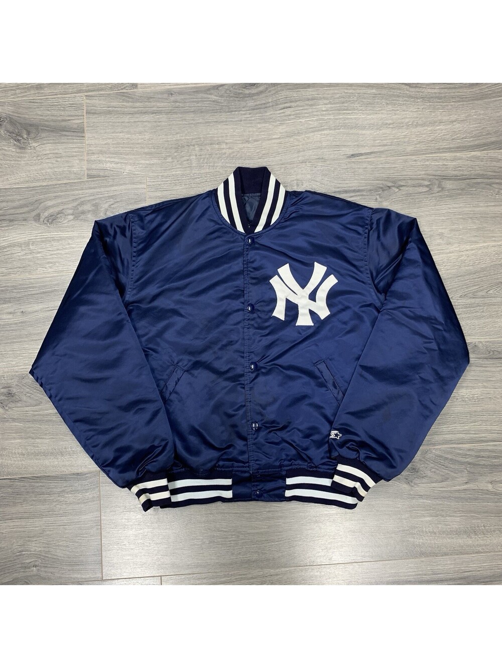Vintage 1990S Starter New York Yankees Satin Jacket Large Rare Men’s Navy Blue